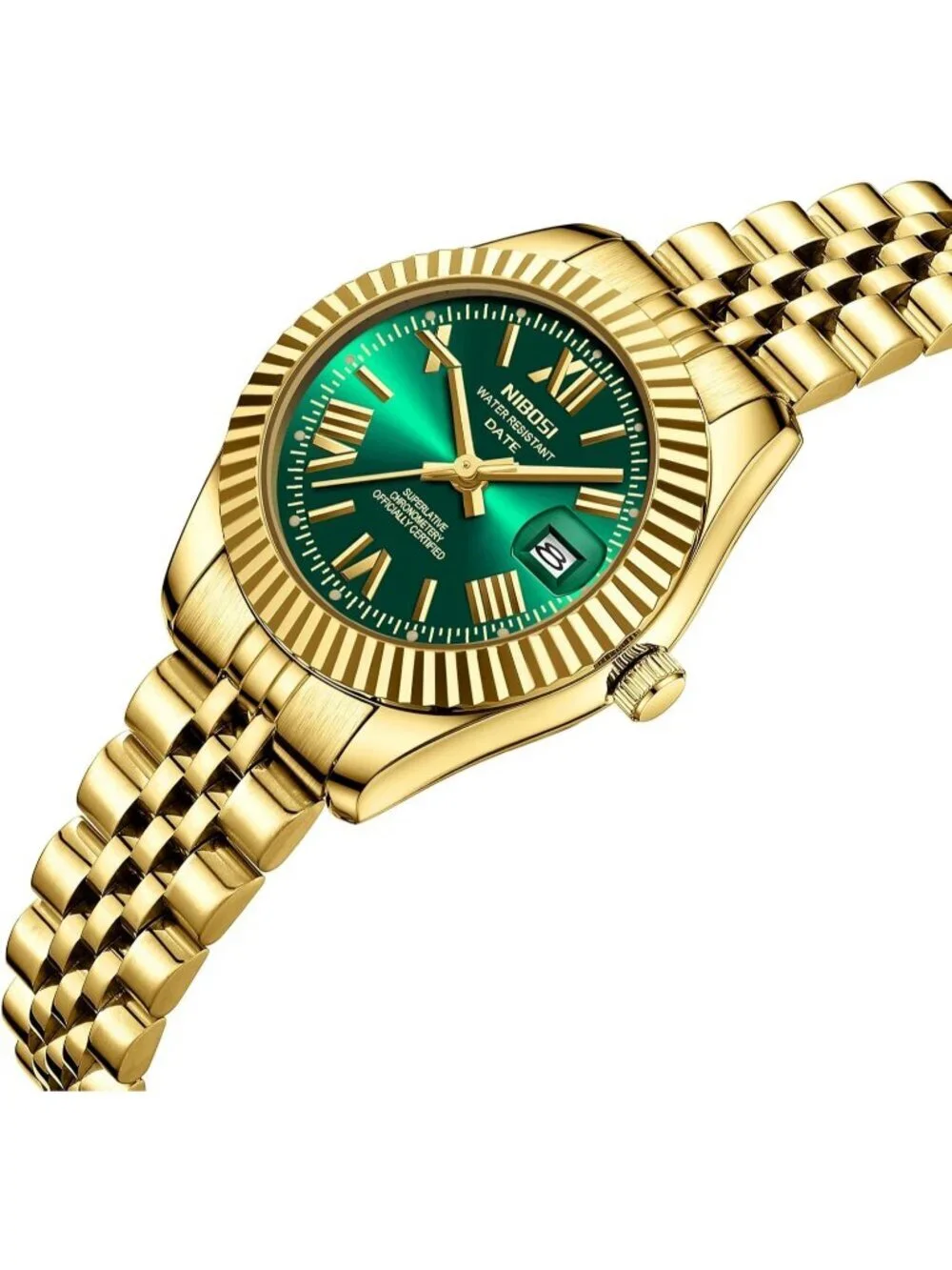 Nibosi Women's Gold Green Analog Quartz Stainless Steel Waterproof Luxury Watch